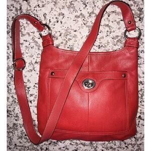 Vintage Coach Crossbody Shoulder Bag Womens Red Pebbled Leather Turnlock